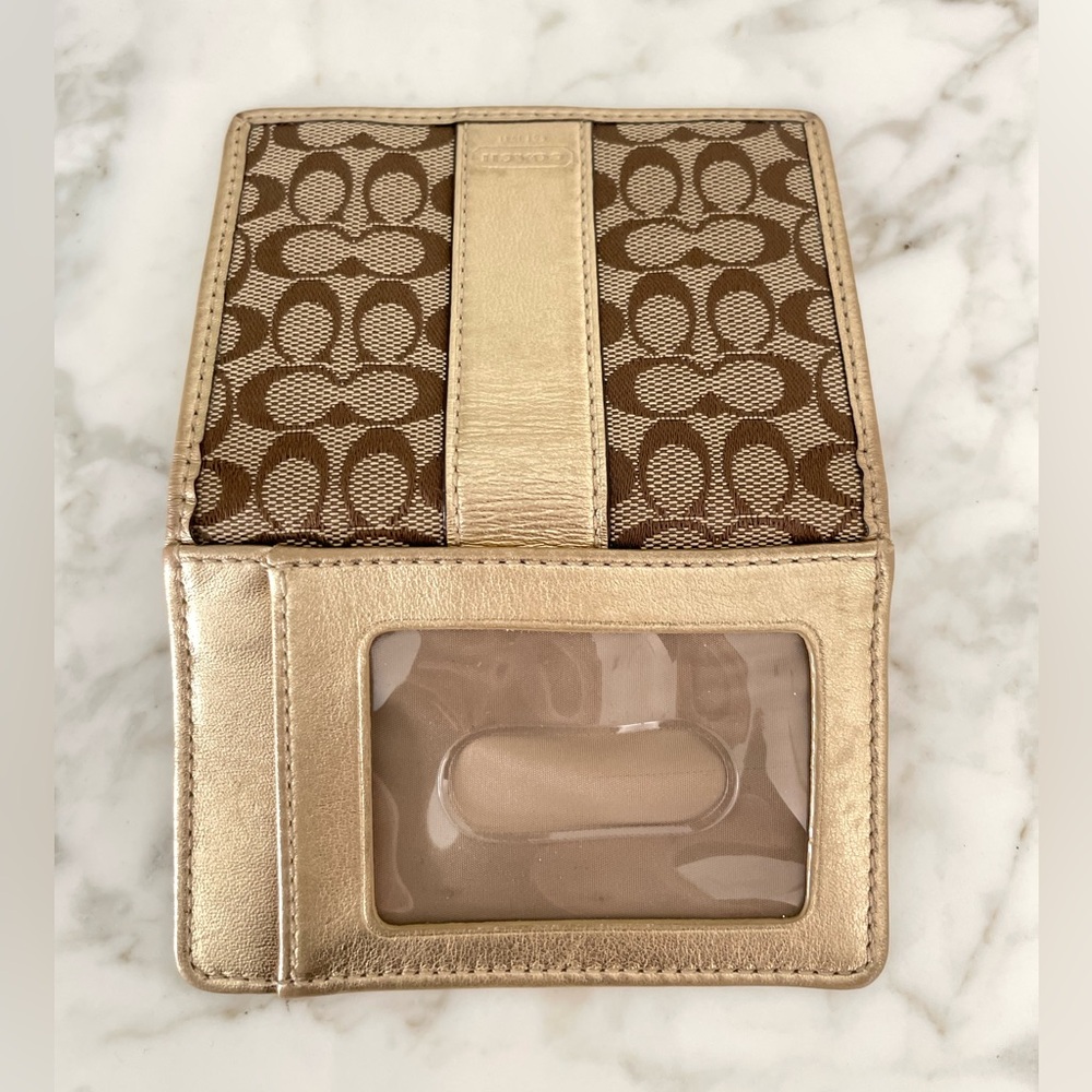 Vintage Coach Signature Card Case Wallet Khaki/Metallic Brown - Picture 3 of 13